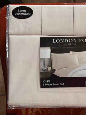 6-pc London Fog KING SIZE Sheet Set - KHAKI / CREAM - 2 EXTRA PILLOWCASES